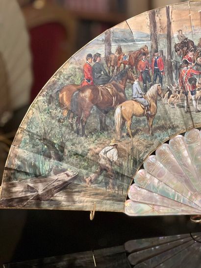 Éventail à décor d'une chasse à cour et d'une...