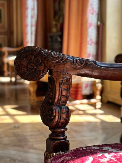 Large armchair in natural wood carved with...