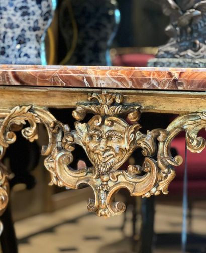 Gilded carved wood console with openwork...