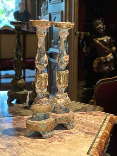 Pair of carved, lacquered and gilded wood...