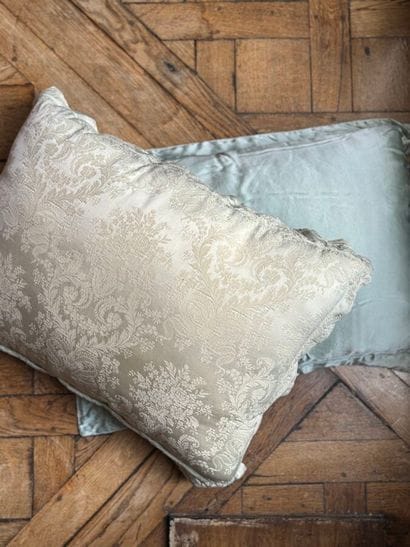 Pair of rectangular silk cushions with leafy...
