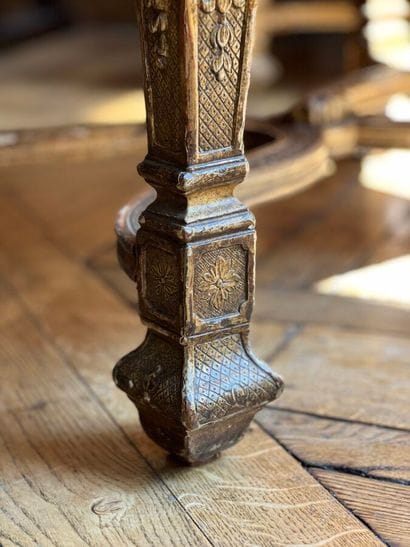 Pair of large armchairs in richly carved,...