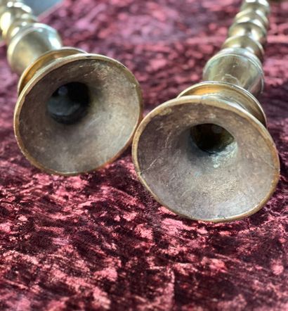 Pair of brass picnic tables with baluster...