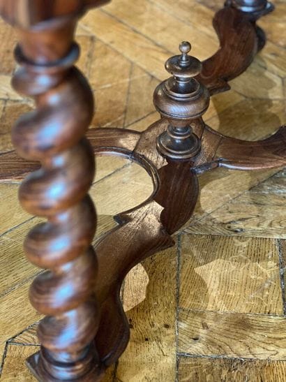 Turned natural wood coffee table on four...