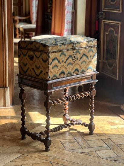 Wooden chest decorated with polychrome chevron...
