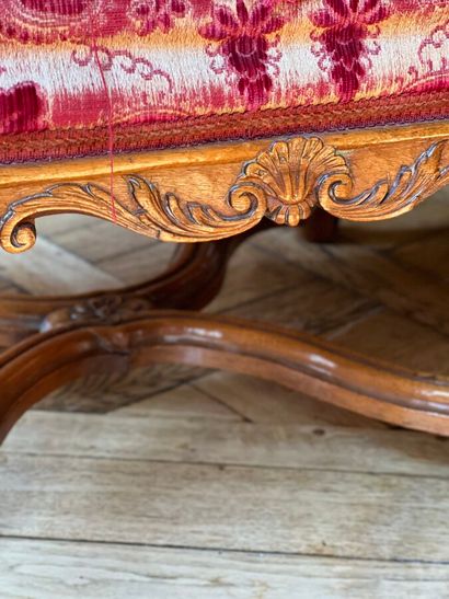 Large armchair with flat back, in carved...