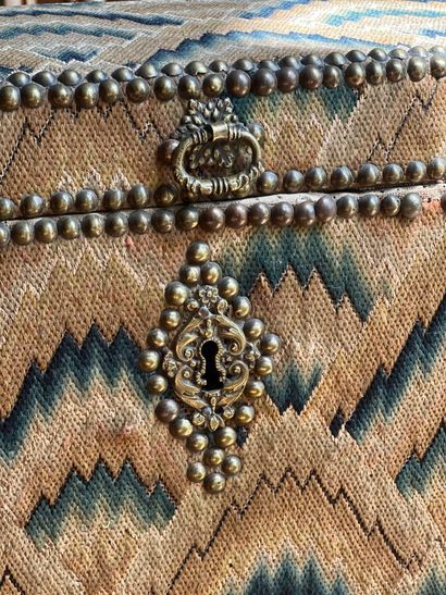 Wooden chest decorated with polychrome chevron...