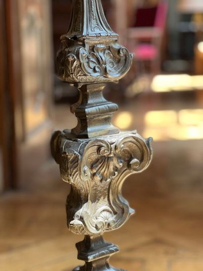 Large repoussé copper candlestick mounted...