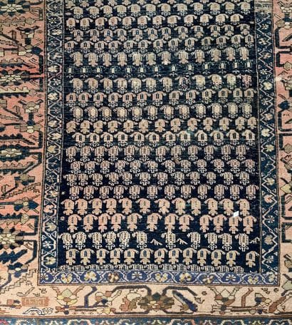 Oriental rug with blue background, geometric...