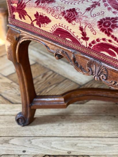 Large armchair with flat back, in carved...