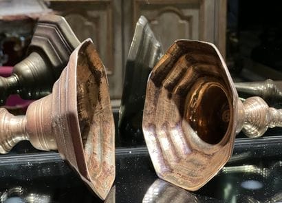 Pair of brass torches, octagonal base
18th...