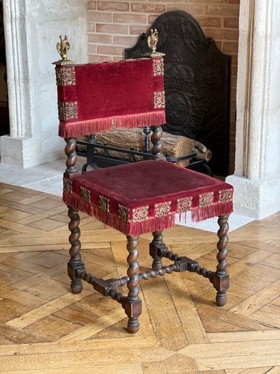 Natural wood turned chair, the backrest surmounted...