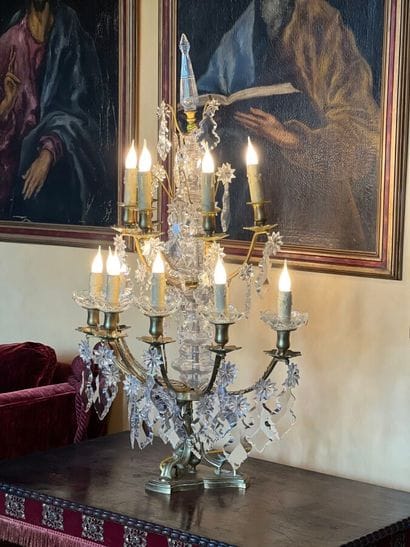Pair of large bronze girandoles with eleven...