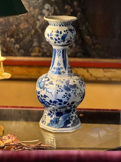 Delft earthenware bottle vase with bulbous...