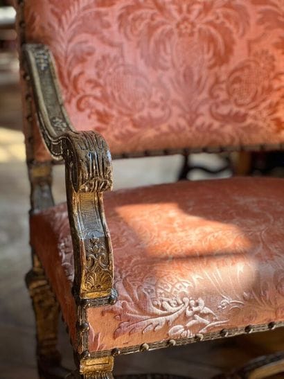 Pair of large armchairs in richly carved,...