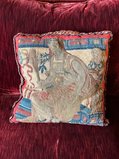 Cushion based on a 17th-century tapestry,...