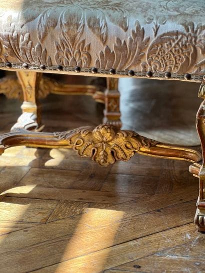 Pair of large Louis XIV-style stools in carved...