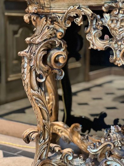 Gilded carved wood console with openwork...