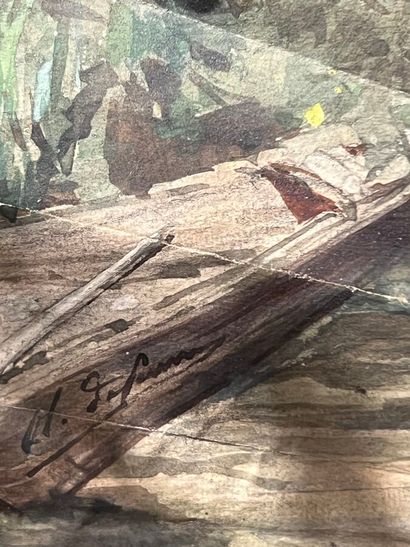 Éventail à décor d'une chasse à cour et d'une...