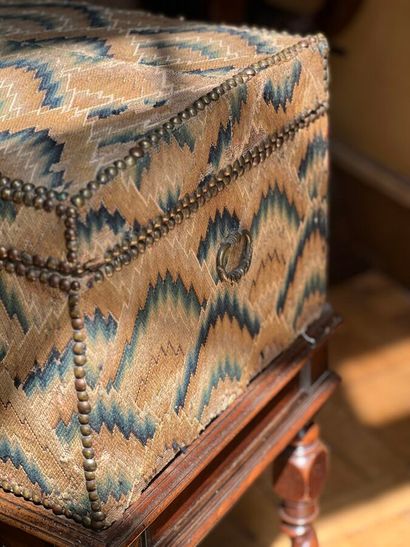 Wooden chest decorated with polychrome chevron...