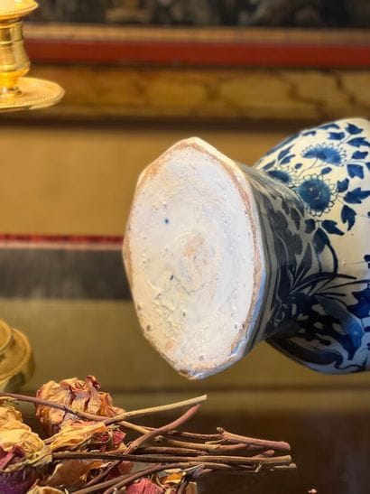 Delft earthenware bottle vase with bulbous...