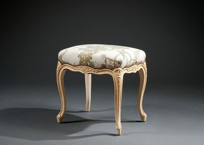 Louis XV-style stool in carved, lacquered...