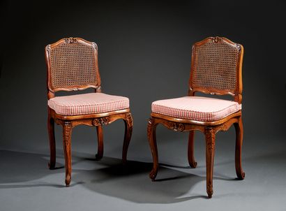 Pair of Louis XV style chairs in molded and...