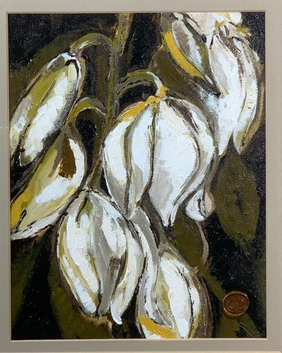 Suite of six oils on canvas depicting flowers...