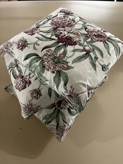 Three cushions in white moire printed with...