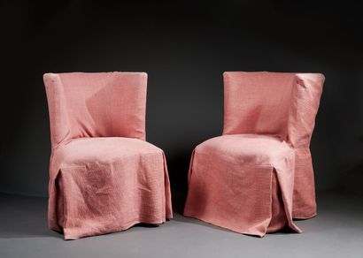 Pair of armchairs with semi-circular backs,...