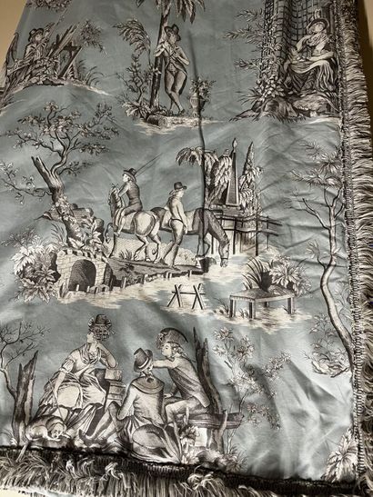 Pair of sky-blue toile de Jouy curtains printed...