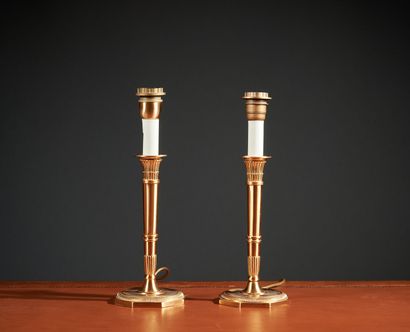 Pair of Empire-style torch lamps in matte...