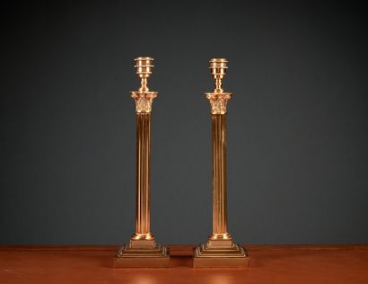 Vaughan Designs. Pair of brass column lamps...