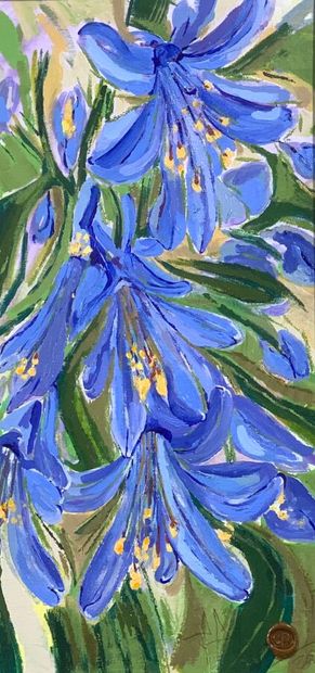 Five oils on canvas depicting flowers and...