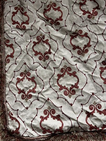 Pair of beige linen curtains embroidered...
