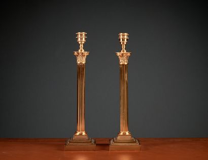 Vaughan Designs. Pair of brass column lamps...
