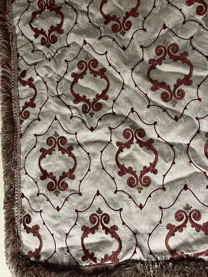 Pair of beige linen curtains embroidered...