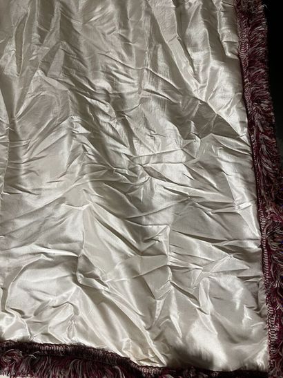 Pair of cream silk taffeta and viscose curtains...