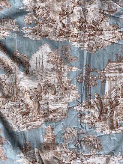 Manuel Canovas, Tortuga blue. Pair of cotton...