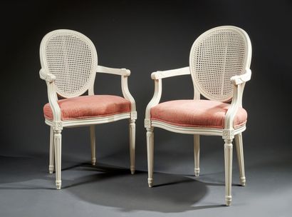 Pair of Louis XVI style cabriolet armchairs...