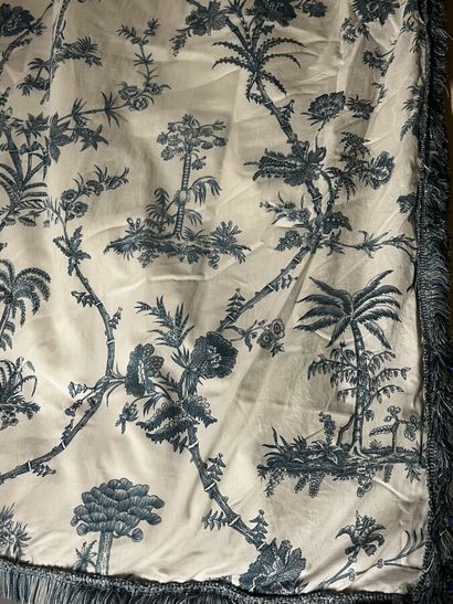 Pair of white cotton curtains printed with...