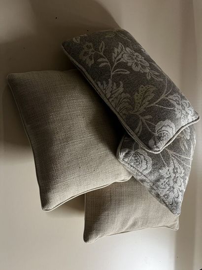 Four rectangular cushions, two beige and...