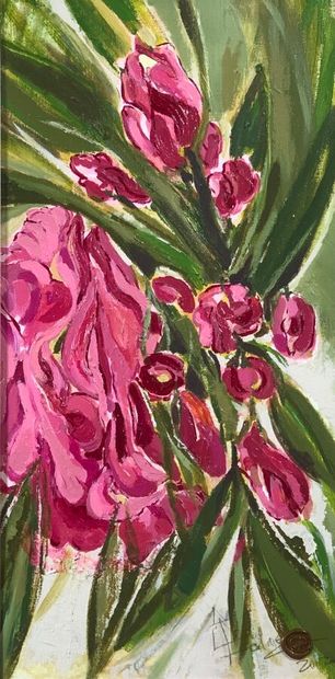 Five oils on canvas depicting flowers and...