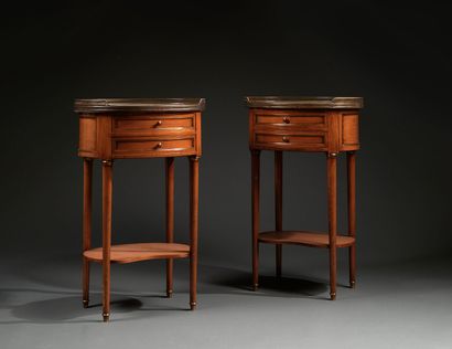 Pair of Louis XVI-style oval bedside tables...