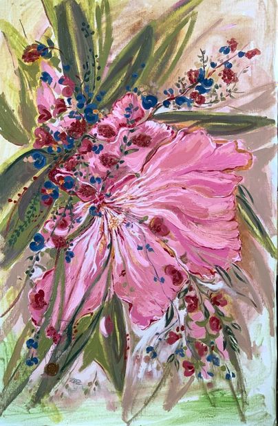 Five oils on canvas depicting flowers and...