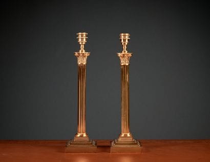 Vaughan Designs. Pair of brass column lamps...