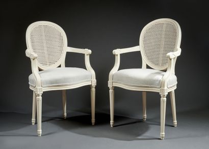 Pair of Louis XVI style cabriolet armchairs...