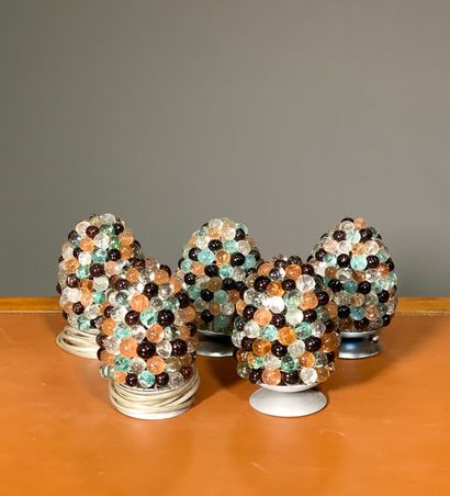 Suite of five multicolored glass bead table...