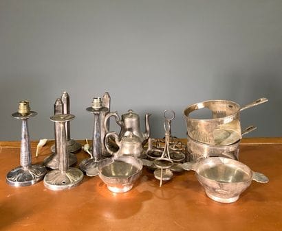 Set of silver-plated metalware, some signed...