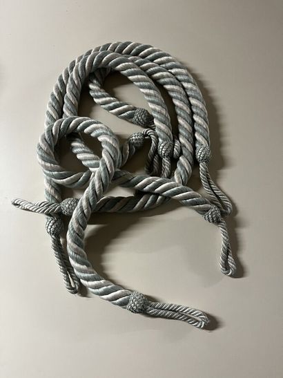 Four green and white passementerie tiebacks
Provenance:...